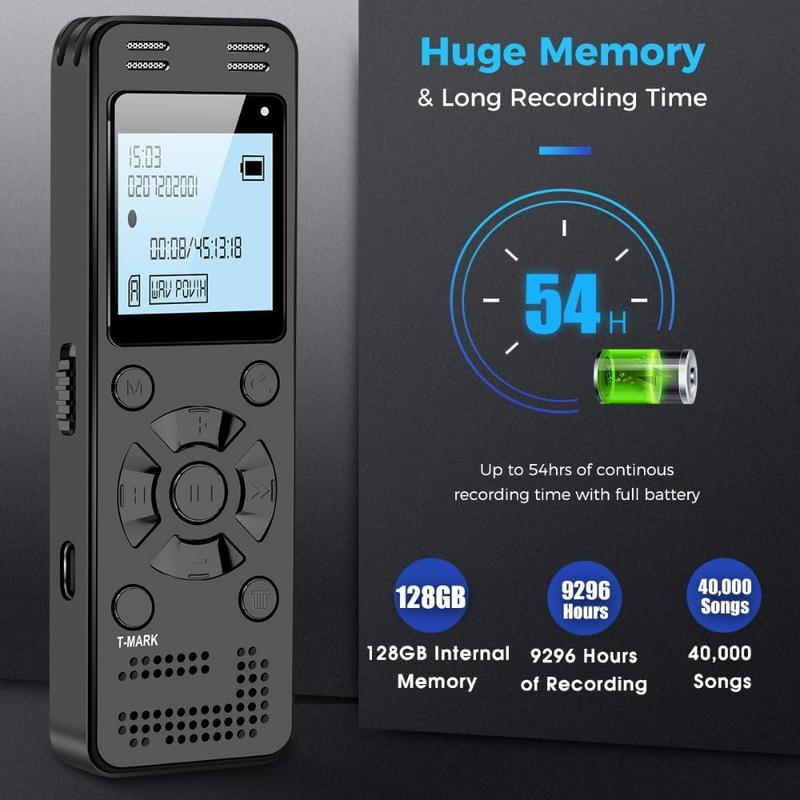 128GB Digital Voice Recorder for Lectures,Meetings-9296 Hours Voice Activated Recording Device Audio Recorder with Playback,Password