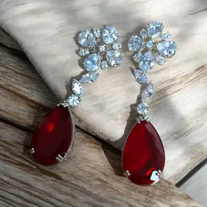 Ruby Red American Diamond Earrings with Unique Design High Craftsmanship Earrings Bollywood Look Doublet Earrings indian jewellery usa