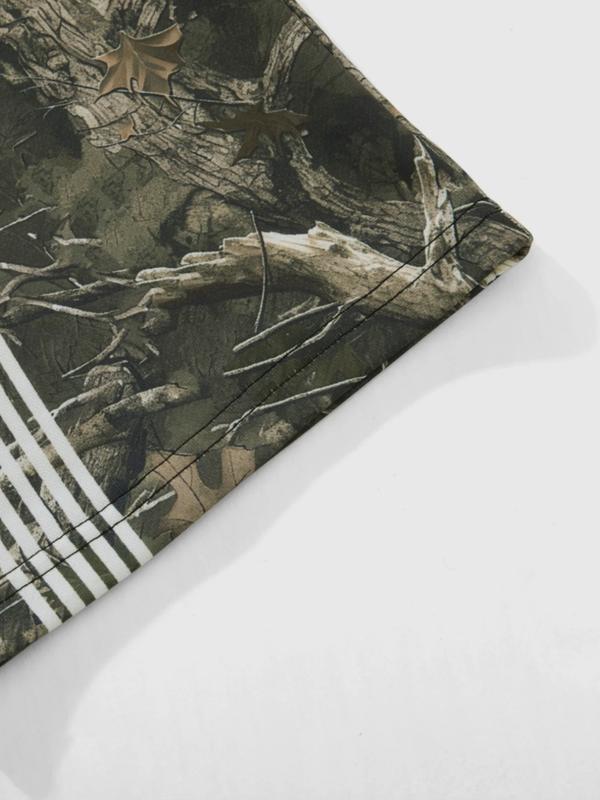 Men's Casual Camo Pants, Loose Fit Outdoor Pants with Adjustable Drawstring Waist, Letter Star Print, Practical Side Pockets, Camouflage Pants