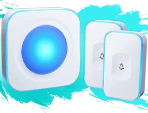 White Doorbell with 1200 Transmission Distance, 2 Transmitters (Different Buttons), 36 Melodies, 4 Volume Levels, Flash Light & 1 Doorbell Receiver for Hearing Impaired