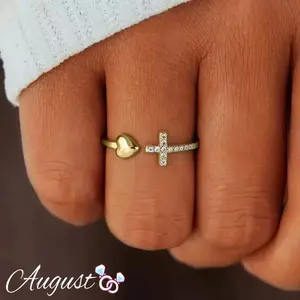 Minimalist & Stylish Heart Ring for Women | Cubic Zirconia Cross Accent | Gift for Someone Special | Sizes 6–10