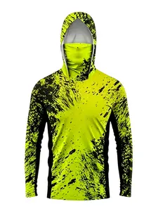 Men's UV Protection Fishing Hoodie with Face Mask, Long Sleeve Quick Dry Sun Shirt Neon Splash Print, Breathable Lightweight Hooded Sun Shirt for Fishing Hiking Boating Outdoor beach top casual new performance rash guard