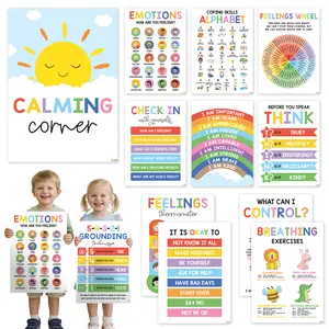 BEAWART 12 Calming Corner Posters For Kids (10x14), Feelings Wheel & Emotions Chart Set, Classroom Calm Down Corner, Therapy Office Decor, Mental Health Posters For Preschool