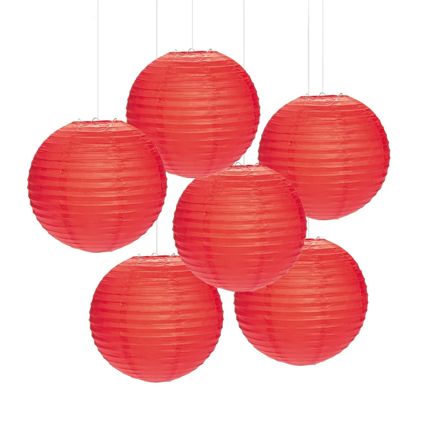 12" Red Hanging Paper Lanterns - 6 Pc.