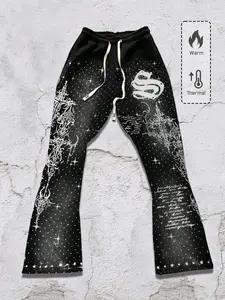 Baroque-patterned men's casual flared trousers, unisex black printed leisure sweatpants, autumn and spring fashion sportswear pants, Athleisure Pants, Casual Lounge Pants