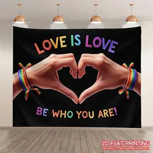 1pc Rainbow Love Hands Pride LGBTQ Banner - Durable Polyester 2D Flat Print with "LOVE IS LOVE" & "BE WHO YOU ARE!" Messages, Vibrant Rainbow Heart Hands Design for Weddings, Birthdays, Holidays, Graduations, Mother’s Day - Multi-Purpose Party Decor, Phot