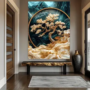 Frame not included Frameless Modern Kintsugi Golden Tree Canvas Art, White, No Power Needed, for Living Room & Bedroom Decor, Art Storage & Transport, Artwork Display