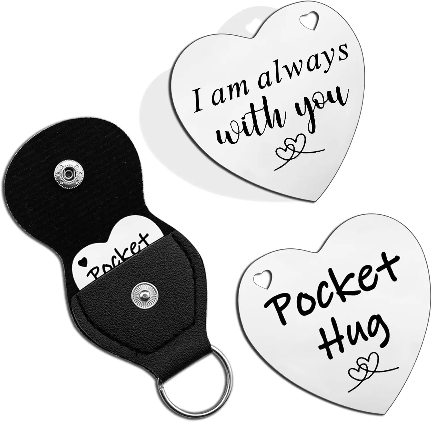 Heart Shape Metal Keychain Charm with Pocket Hug Coin, Engraved with a Sweet Message for Couples, Cute Romantic Gift for Anniversary, Christmas, or Valentine's Day, Keychain Charms, Casual