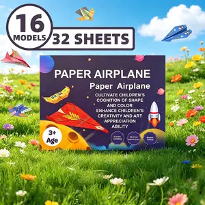 16 Models Paper Airplane Kit for Kids, 32 Sheets DIY Origami Craft Set with Instruction Manual, Kid-Safe Non-Toxic Paper, Screen-Free Educational Toy for Boys Girls Age 3+, Ideal Birthday Party Gift