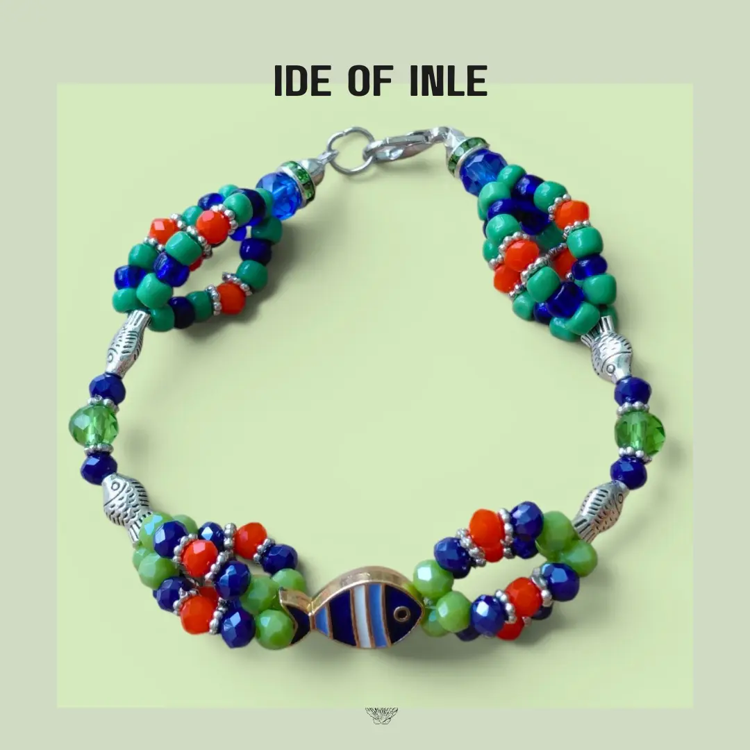 Ide of Inle Bracelet Eleke, Orisha Inle Jewelry, Green Blue Orange Beaded Bracelet, Handmade Yoruba Spiritual Gift