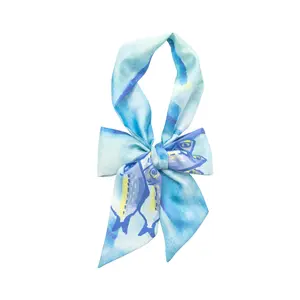 "Blue Fin" Silk Twill Skinny Scarf