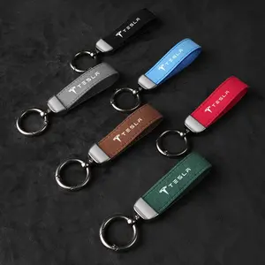 Leather Car Emblem Key Chain Keychain Rings, Anti-Lost Keyring for Tesla Model 3 Model S Model X Model Y Roadster, Spacex Accessory