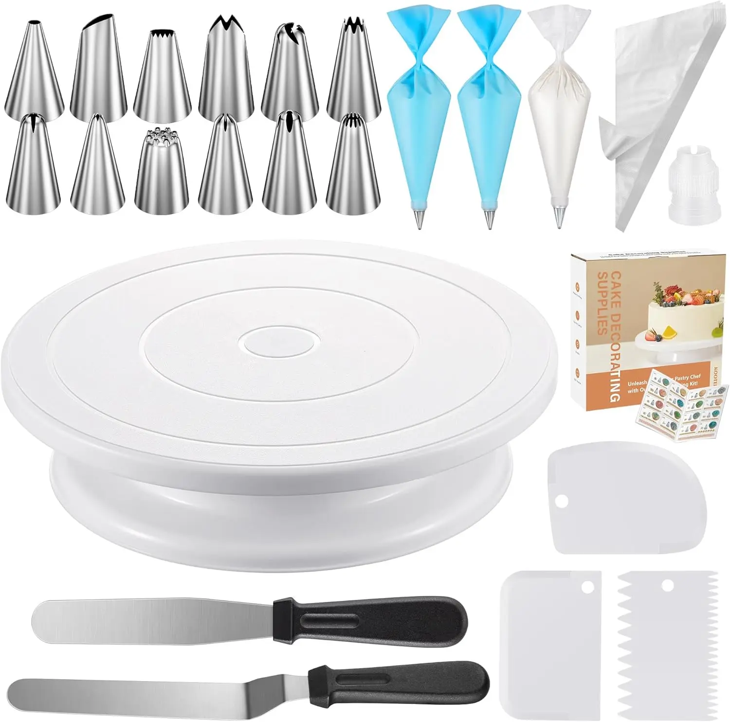 Kootek 71-Piece Cake Decorating Kit with Turntable, Piping Tips, Spatulas, Scrapers and Piping Bags