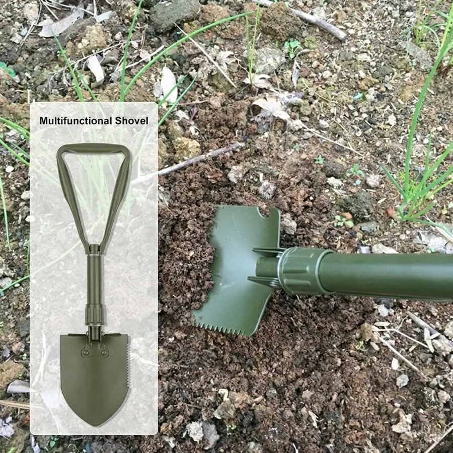 Tactical Multi-Function Stainless Steel Folding Shovel, 15+ Functions Heavy-Duty Entrenching Tool with Compact Fold for Portable Carry, Camping & Emergency Survival Bushcraft Tool Kit