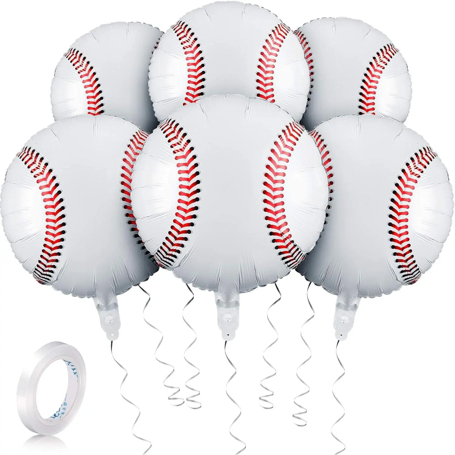 6 Pack 18 Inches Baseball Balloons Baseball Party Decorations Foil Balloons for Baseball Themed Party Supplies Summer Birthday Sports Party Favors Baby Shower Decoration Round Aluminum Banner Burst Hand Lightweight Photo Print Smooth