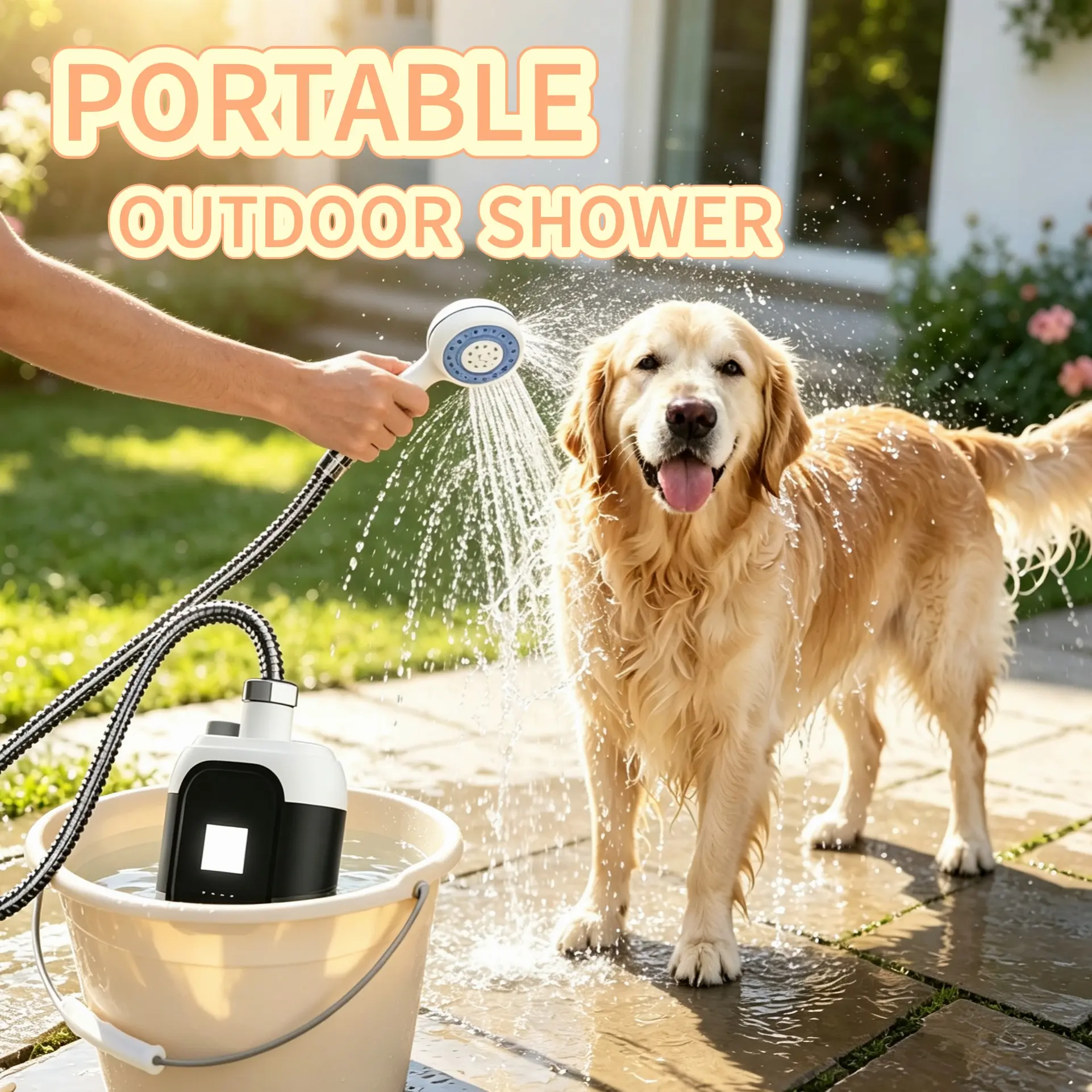Portable Camping Shower with Rechargeable Pump, 2000mAh Battery Powered Outdoor Shower, RV Shower Kit for Pet Bathing, Car Wash & Travel