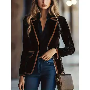 Women’s Autumn–Winter New Fashion Casual Loose Vintage Plaid Pocket Long-Sleeve Blazer Jacket, Commuter/Career/Outdoor Wear, Stylish Outerwear