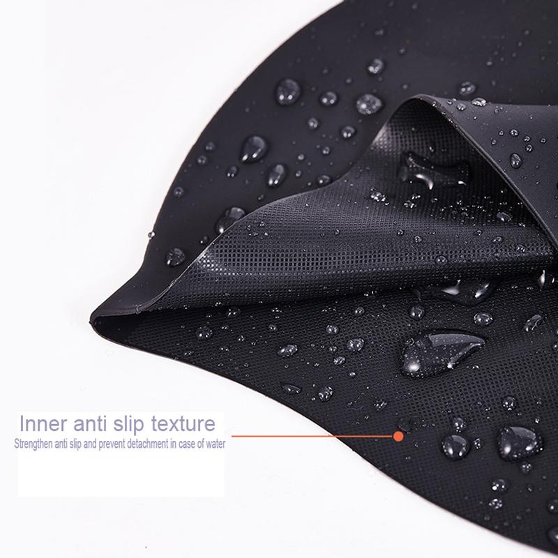 Silicone Adjustable Swim Cap with Ear Protection, Waterproof Swimming Hat for Long Hair Women & Men, Non-Chafing Bathing Cap for Water Sports