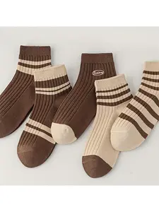 5 Pairs Striped Women's Socks, Comfortable and Stylish Footwear, Perfect for Daily Wear, Soft and Durable Material