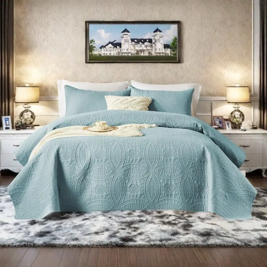 Winter Bed Quilt Set, King Size Quilt Bedding Set, Lightweight Microfiber Soft Bedspread,Modern Style Geometric Pattern Coverlet Set For All Seasons,3 Piece(1 Quilt,2 Pillow Shams)