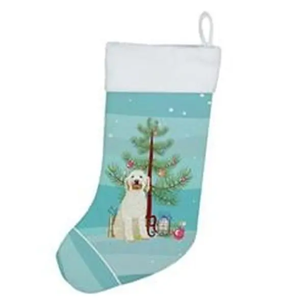Unisex Cream No.6 Doodle Christmas Stocking (18x13.5 in) - 100% Polyester Suede, Double-Sided Home Supplies, Festive Decor, Holiday Gift