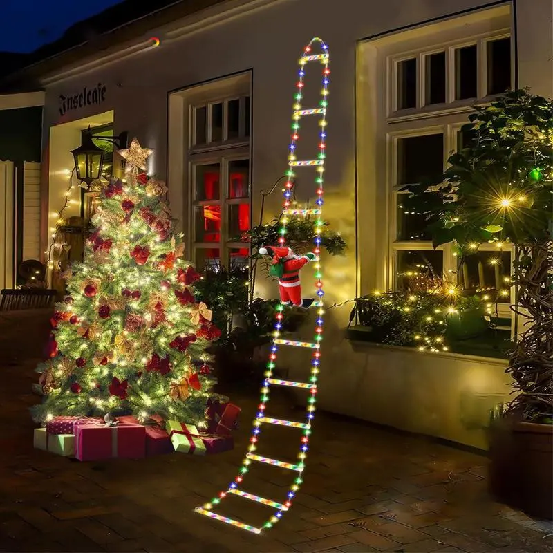 USB Powered LED Christmas Decorative Light, 1 Count Christmas Decorative Ladder Light with Santa Claus, for Indoor Outdoor, Window, Garden, Home, Wall, Outdoor Decoration Light
