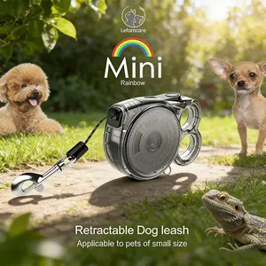 Small Dog Cat Retractable Leash 10ft, Button Lock Anti-Pull Rope, Lightweight Reflective Nylon Tape, Anti-Tangle, Safe Walk