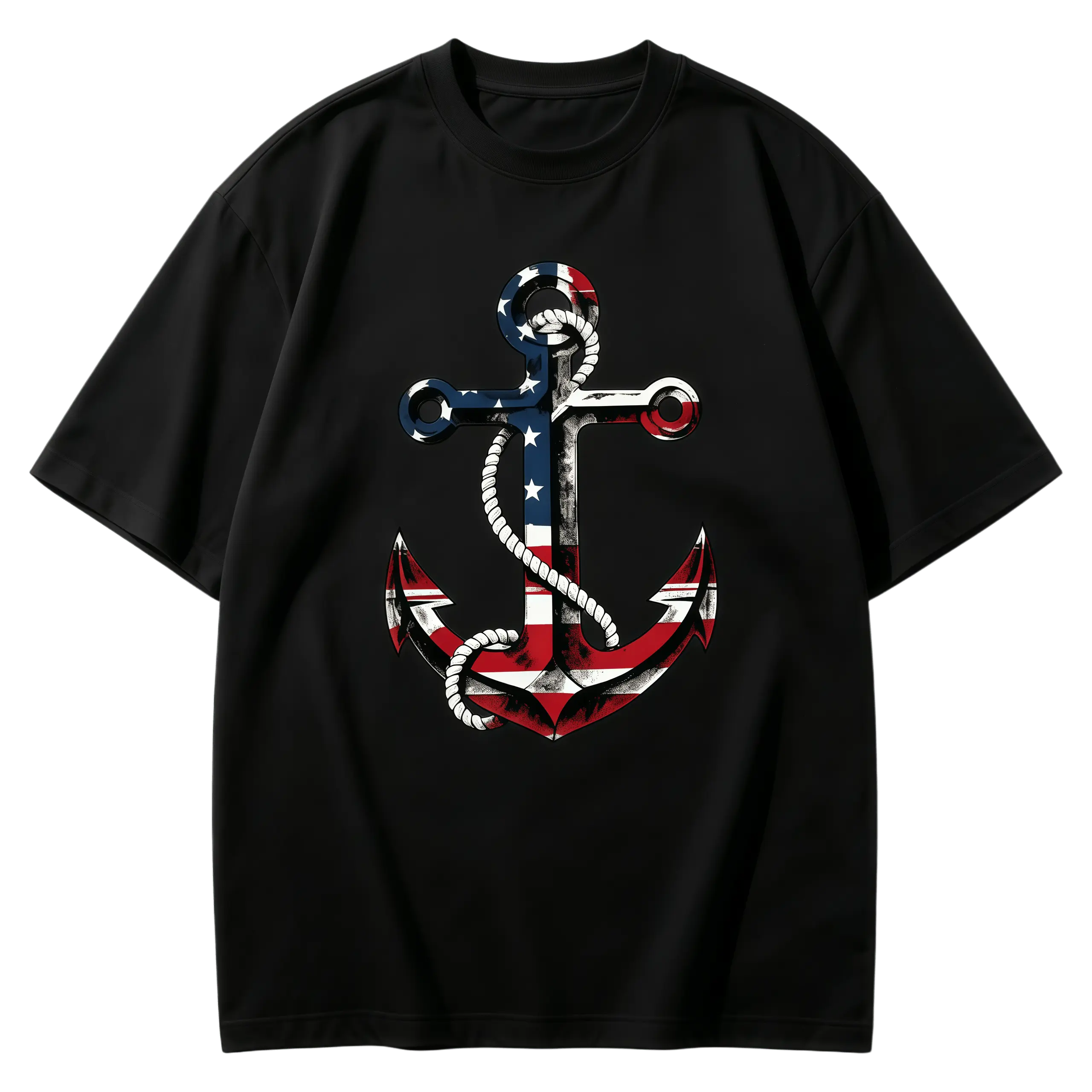 Funny Shirt American Flag Anchor Rope Vintage Nautical Patriotic Graphic Tee, Distressed USA Star Stripes Ship Anchor Unisex T-Shirt Perfect For 4th Of July Independence Day Beach Trips Yacht Gatherings Labor Day Weekend Casual Streetwear