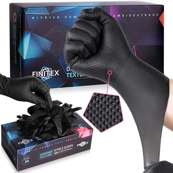 6Mil Diamond Textured Black Powder-Free Nitrile Gloves, Heavy-Duty Industrial Strength, Non-Slip Superior Grip Disposable Gloves for Construction Workers, Plumbers, Auto Repair, DIY Job