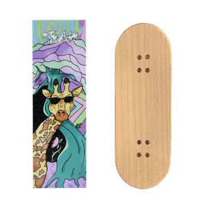 Teak Swap Fingerboard Deck & Graphic Wrap - "Graffiti Giraffe" - 32mm x 97mm