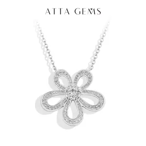 Flower Shape D Color Synthetic Moissanite Necklace  Fashion design for Women Girls Romantic Gift Fine Jewelry N034