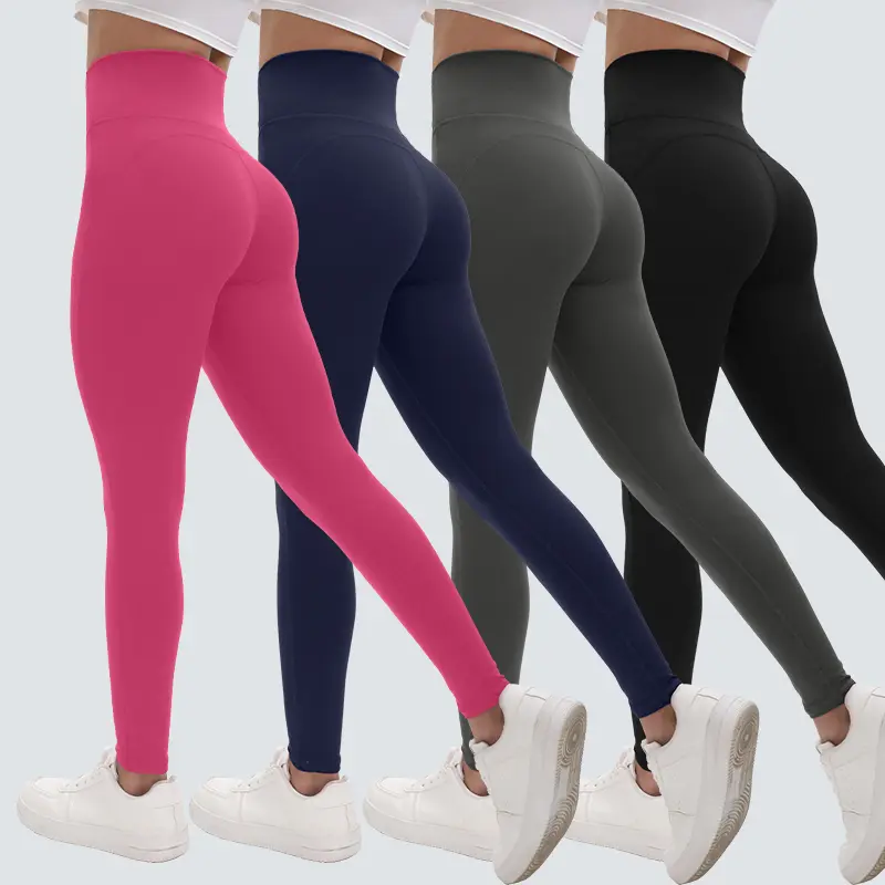 Veldtholos 4 pcs Women's Solid Color Sports Leggings, Sporty Comfy Breathable Athletic Skinny Pants for Yoga Gym Workout Running, Ladies Sportswear for All Seasons