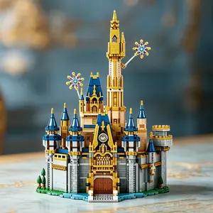 Micro-Particle Series, 3818pcs Princess Castle Model Blocks Set, Blue Gold Building Model Decor, Street Scene Collector Moc, Perfect Gift