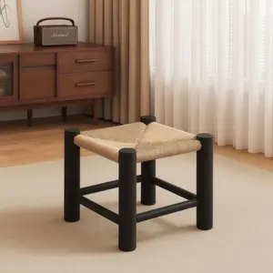 Two-in-one woven side bench, solid wood rope woven stool, dual-purpose leisure stool for living room and bedroom
