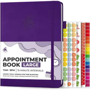 Appointment Book - Hourly Schedule Planner with 15-Minute Increments - Time Box Planner for Daily Work & To-Dos - Weekly & Monthly Spreads, Undated, Hardcover, 8.3x11? (Purple)