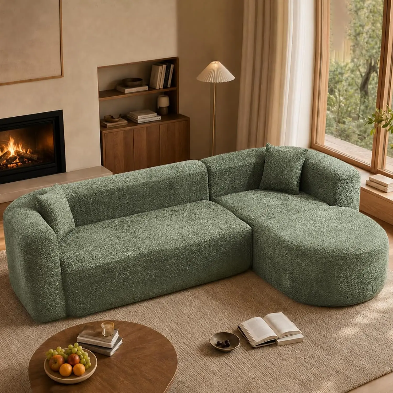 109" L Shape Couch Modular Sectional Sofa, Boneless Cloud Couch Chenille | Deep Seat for Living Room, No Assembly, (Right-Facing Chaise, Green)