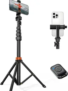 66" Phone Tripod, Tripod for iPhone with Remote & Phone Stand, Extendable Cell Phone Tripod for Video Recording, Ultimate Tripod & Monopod Accessories for iPhone/Android, Clamp Mount