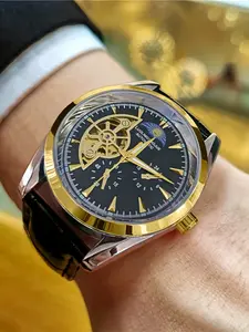 Luxury Men's Mechanical Watch, Automatic Analog Dial, Band, Round Case, Punk Style, No Battery Needed, Perfect Gift, Automatic Watches, Mechanical Wristwatches