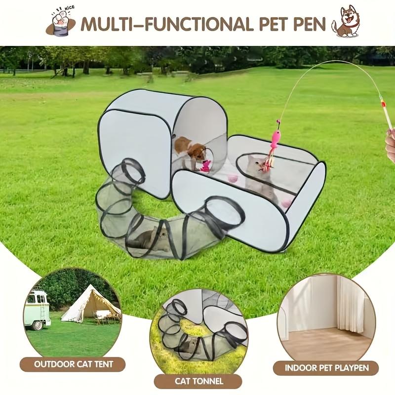 3-in-1 Cat Playpen - 360-Degree Tunnel Access, Soft Breathable Mesh, 1-Second Open, No Assembly Required, Storage Bag, Durable Spacious Design, Indoor/Outdoor Pet Travel Accessory, Convenient Transport, Easy Setup, Great for Home, Camping & Travel