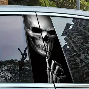 Qf403 Horror Skull Sticker, Custom Car B Pillar Sticker, Halloween Sticker, Universal Cartoon Anime Sticker, Cool Car Decal for All Vehicles