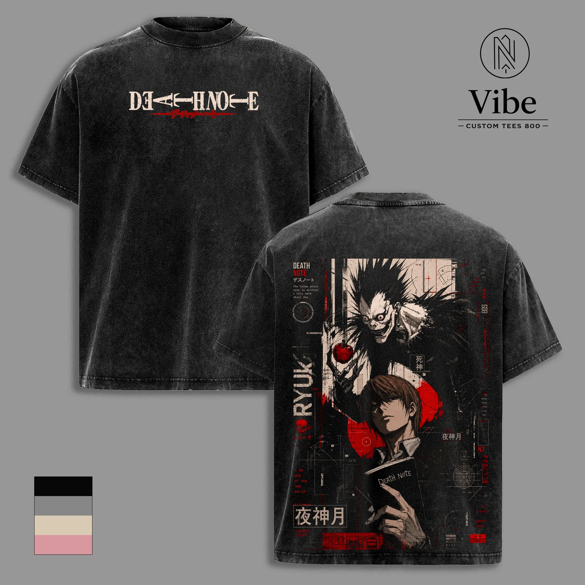 Death Note Ryuk Light Yagami Vintage Washed Anime T Shirt, Tank Top, Sweatshirt, Hoodie, Anime Graphic Tee, Death Note Oversized Streetwear Cotton Tshirt, Classic Menswear Clothes Apparel, Gift for Death Note Fans Men & Women