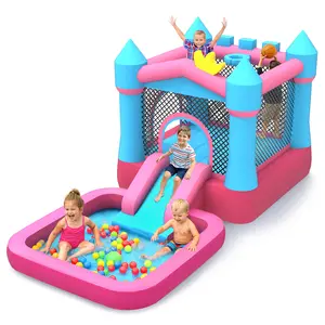 MUKDIY 2026 Inflatable Bounce House with 350W/750W Air Blower, Heavy-Duty 840D Jumper Castle with Slide & Splash Pool for Kids Backyard, Multiple Sizes & 10-in-1 Water Park Available (Ages 3-8)