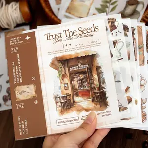 Vintage Series Sticker Book, 50 Sheets/book Scrapbooking & Journal Making Material Paper, DIY Decorative Sticker for Scrapbooking, Journal Making, Handmade Crafts, Watercolor Stickers