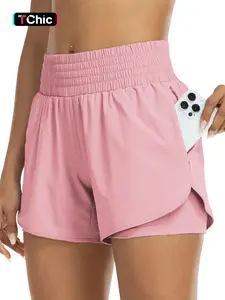 Women's Solid Color Double-Layer Shorts with Pocket Design, Casual Comfy Breathable Skinny Shorts for Daily Wear, Ladies' Bottoms for All Seasons