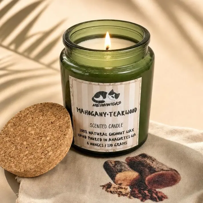 Mahogany Teakwood Candle | Rich Mahogany + Musky Teakwood, 100% Coconut Wax, Phthalate-Free 6o