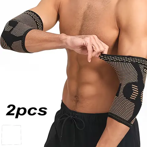 Men's 2pcs Copper Elbow Brace - Arm Compression Support for Elbow Protection, Pain Relief, Clean Maintenance, Hiking, Work, Badminton, Climbing, Tennis-Golf, Weightlifting, Sports Elbow Sleeve