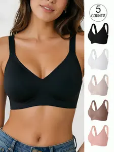 5 Pack / 5 colors，High-Quality Plus Size Seamless Bra, Wireless Push-Up Sports Bra, Adjustable Four-Row Buckle, Comfortable Breathable Lined, All Seasons