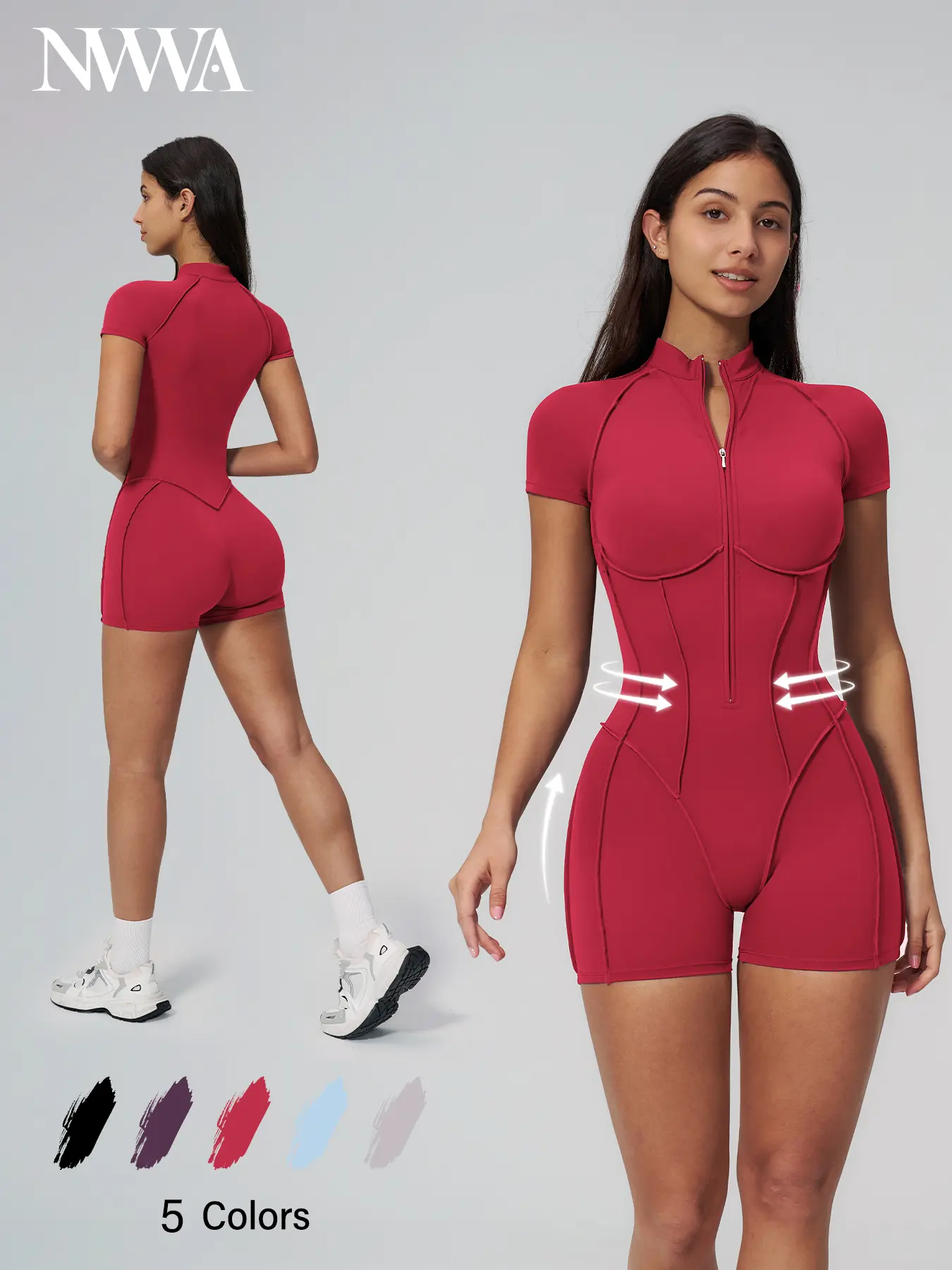 NVWA Women's High-Stretch Zipper Sports Jumpsuit - Skin-Friendly Breathable Slim-Fitting Fabric, Glute-Lifting Waist Reduction Apparel, Gym Workout Wear, Modern Female Stylish Athleisure Clothes, Ideal for Yoga & Gym, Women's Fashion, Gym Workout Apparel