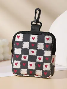 Heart Pattern Printed Coin Wallet, Multifunctional Storage Bag, Durable Polyester, Digital Printing, Key Card Holder, Ideal Gift, Valentine's Day, Coin Purse