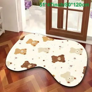 Bear Style 2D Flat Irregular Rug, Non-Slip Design, Suitable for Hallway/bathroom/living Room, All Seasons, Durable and Easy to Clean